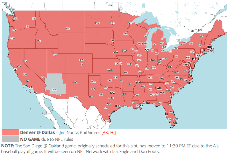 Illustration for article titled Which TV Market's Getting Screwed Today? Your Week 5 NFL Viewing Maps